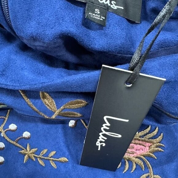 NWT Lulus New Song Navy Blue Suede Embroidered Mini Skirt - Picture 6 of 7